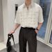 Men's Clothing Woven Short Sleeved Shirt Red Five Point Sleeve Shirt Handsome Outer Wear_viptrois.com