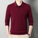 1 New Cross-Border Autumn Winter Wool Turn-Down Collar Long Sleeve Knitted Polo Shirt Solid Color Middle-Aged Base Sweater_viptrois.com