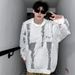 Sweater Men's Autumn And Winter New Loose Round Neck Ripped Knit Sweater Trend Thickened Warm Sweater_viptrois.com