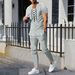 Men's Spring/Summer Waffle Knit Round Collar Casual Suit Short Sleeved Trousers Drawstring Detail New Style_viptrois.com