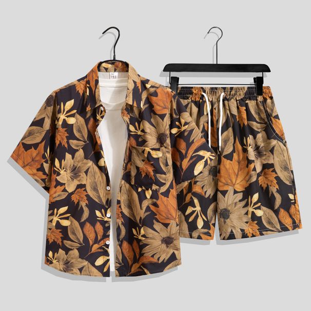 Men's Clothing Ice Silk Suit Men's Quick Drying Summer Short Sleeved Shirt Loose Large Size Floral Beach Shorts Couple Matching Two Piece Suit_viptrois.com