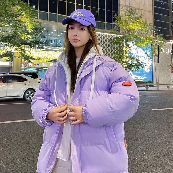2024 Winter Coat, Men's Thick Cotton Women's Hooded Couple's Bread Jacket, Simple Color Blocking, Warm_viptrois.com