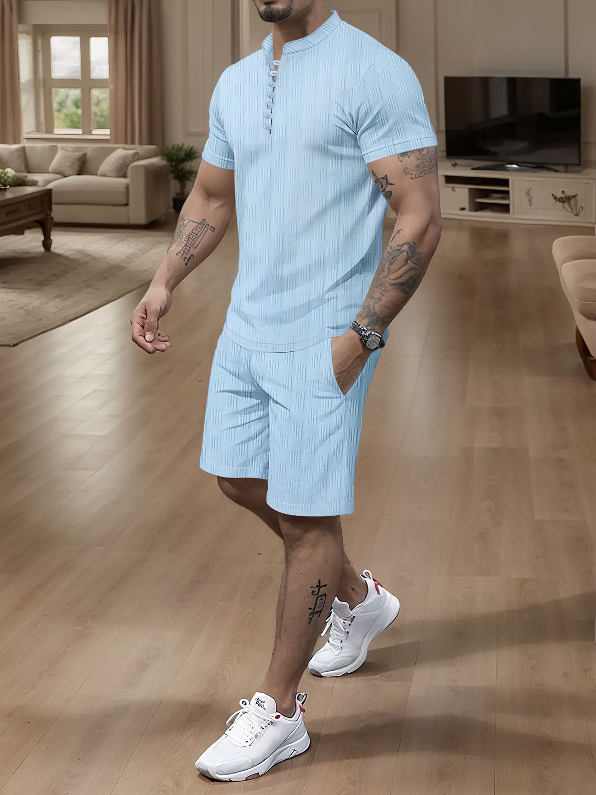 Men’s Jacquard Knit Polo Shirt – Casual Short-Sleeve Top For Summer (S-XXL, Black/Blue/Khaki/White/Pink)_viptrois.com