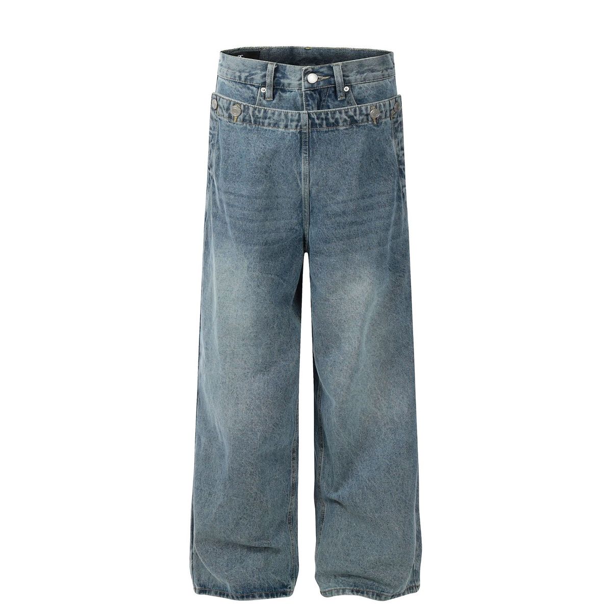 Men's Clothing Street Fashion Trendy Neutral High End Blue Deconstructed Waist Design Loose Jeans_viptrois.com