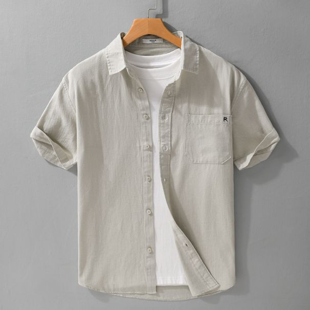 Summer Men's Simple And Versatile Short Sleeved Shirt Made Of Pure Cotton, Comfortable, Breathable, Fresh And Loose Casual Shirt_viptrois.com