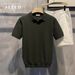 Men's Clothing Summer Men's Handsome Small V Neck Solid Color Knitted Polo Shirt Slim Version Short Sleeved T Shirt Casual Top_viptrois.com