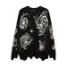 Y2K Retro Knit Sweater With Swirl Print & Distressed Details - Unisex Oversized Pullover For Men & Women_viptrois.com