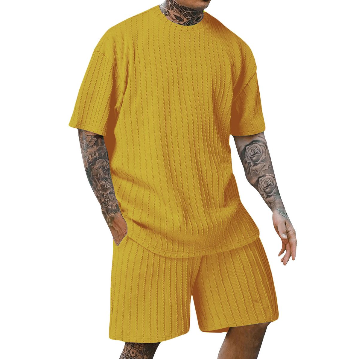 Men's Clothing Men's Sports Solid Color Round Neck Pullover Jacquard Texture T Shirt Single Top_viptrois.com