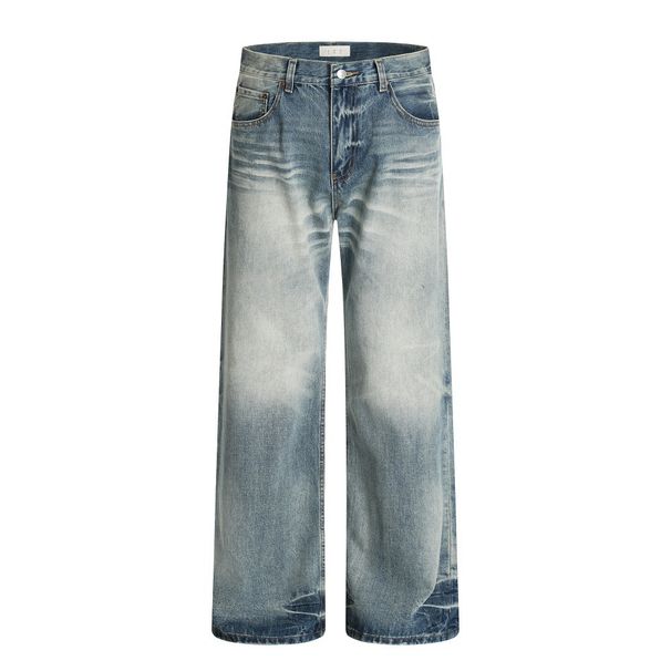 Punk Washed Gradient Denim Street Style Men's Water Ripple Distressed Loose Casual Straight Pants_viptrois.com