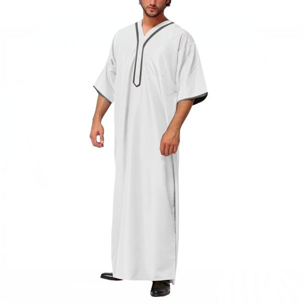 2024 New Muslim Dubai Malaysia Loose Robe Button Shirt Men's_viptrois.com