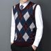 Men's Wool Blend V-Neck Sleeveless Sweater Vest - Classic Checkered & Camouflage Pattern, Slim Fit, Autumn Casual Wear_viptrois.com
