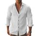Men's Casual Long Sleeved Shirt Solid Color Lapel Button Down Cotton Beach Top Style New_viptrois.com