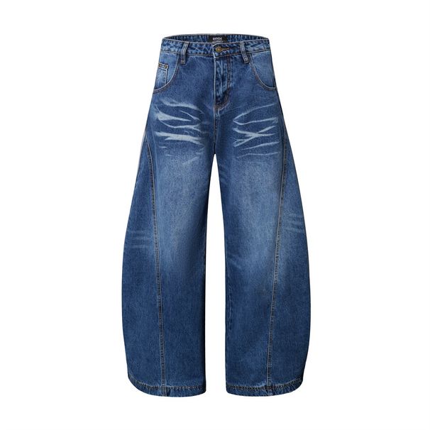 American Style Washed Jeans For Men Street Fashion Ins Loose Water Ripple Wide Leg Pants Draped Floor-Length Trousers_viptrois.com