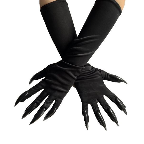 Halloween claw gloves, black sequin nails, hollowen cosplay props, long nail gloves_viptrois.com