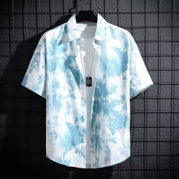 Men's Clothing Loose Short Sleeved Floral Shirt Men's Hawaiian Thai Style Beach Shirt Japanese Style Ins Handsome Trendy Tops_viptrois.com
