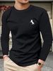 Men's Long Sleeved Round Neck Black T-shirt Top Loose 100 Cotton Tops_viptrois.com