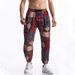 Men's Ethnic Print Loose Fit Casual Pants - Elastic Waistband, Wrinkle-Free Polyester, (Black/Beige/Navy/Red)_viptrois.com