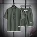 Men's Clothing Waffle Casual Suit Summer Short Sleeved Youth Shorts Sports Men's T Shirt Set Large Size Men's Clothing Matching_viptrois.com