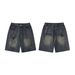 Men's Clothing Painted Spider Denim Shorts Loose Retro Distressed Blue Straight Shorts_viptrois.com
