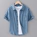 Men's Clothing Summer Men's Fashion Plaid Short Sleeved Denim Shirt Comfortable Youth Handsome Casual All Match Cotton Shirt_viptrois.com