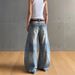 Men's Clothing High Street Old Washed Scimitar Jeans New Style Niche High Waist Straight Floor Length Wide Leg Pants_viptrois.com