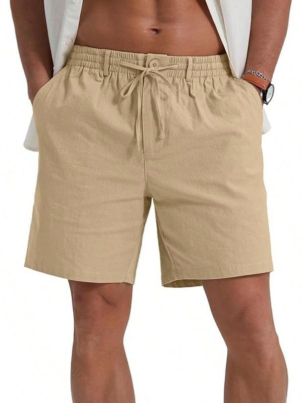 Summer Men's Solid Color Casual Shorts Fashionable Drawstring Beach Loose Versatile European And American Style Cross Border Wholesale_viptrois.com