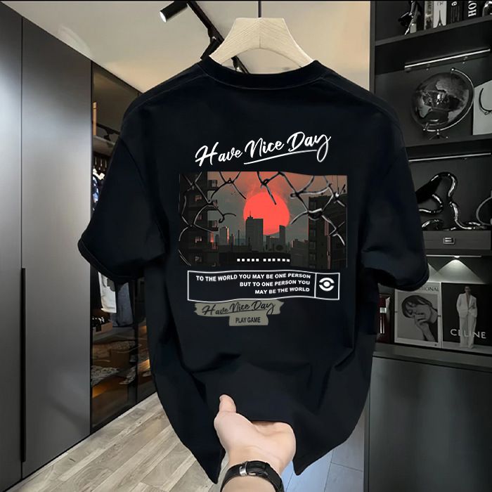 Men's Clothing Heavy Cotton Short Sleeved T Shirt Casual Trend Men and Women Summer Ins White Round Neck Top Trendy Versatile Men's Half Sleeve_viptrois.com