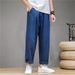 Men's Clothing Linen Pants Breathable Loose Fit Casual Trousers For Summer Straight Leg Comfortable Elastic Waistband - Multiple Colors & Sizes_viptrois.com