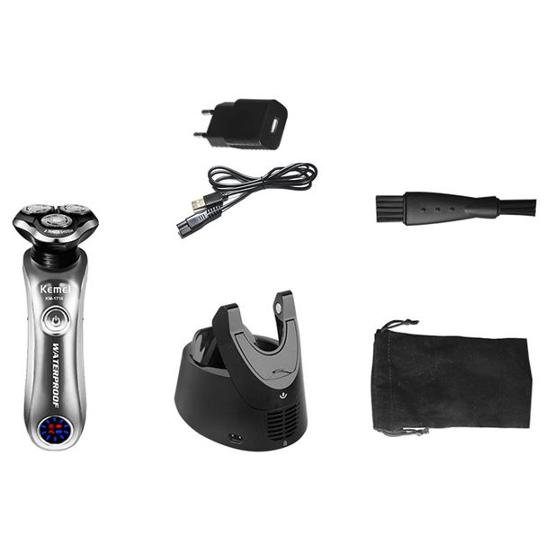Kemei KM-1716 Rotary Shaver For Men Wet And Dry Electric Razor Rechargeable Facial Shaving Hine Ipx6 Washable Beard_viptrois.com