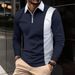 Men's Long Sleeve Polo Shirt Fashionable Two Tone Stylish Collared Breathable Top for Foreign Trade_viptrois.com