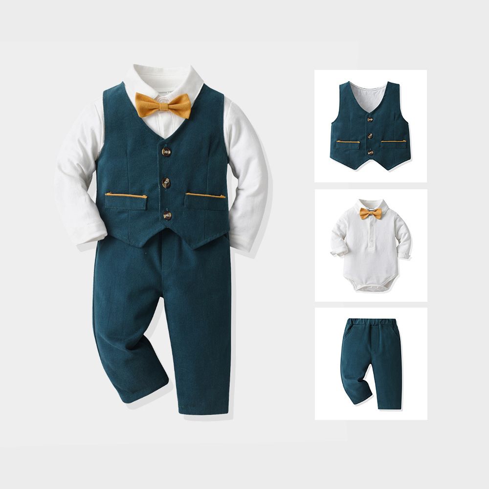 Christmas children's suit Baby Christmas Eve dress snowflake velvet vest long sleeve boy suit three-piece set_viptrois.com