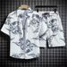 Men's Floral Shirt Suit Beachwear for Sanya Hawaiian Bohemian Hainan Island Casual Long Sleeve Zipper Closure Pattern Type_viptrois.com