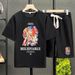 Men's Clothing waffle polo shirt short sleeved T shirt set summer loose clothes tops and pants suits for men_viptrois.com