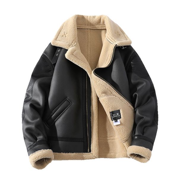 Men's Clothing Large Size Plus Velvet Thickened Fur Integrated Lapel Jacket Coat_viptrois.com