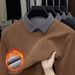 2025 New Winter Two-Piece Sweatshirt Solid Color Shirt Turn-Down Collar Warm Fleece Thickened Men's Long Sleeve_viptrois.com