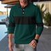 Men’s Long Sleeve Waffle Knit Polo Shirt – Color-Block Collar, Button-Up Casual T-Shirt (S-XXXL, Polyester Blend, Relaxed Fit, Machine Washable)_viptrois.com