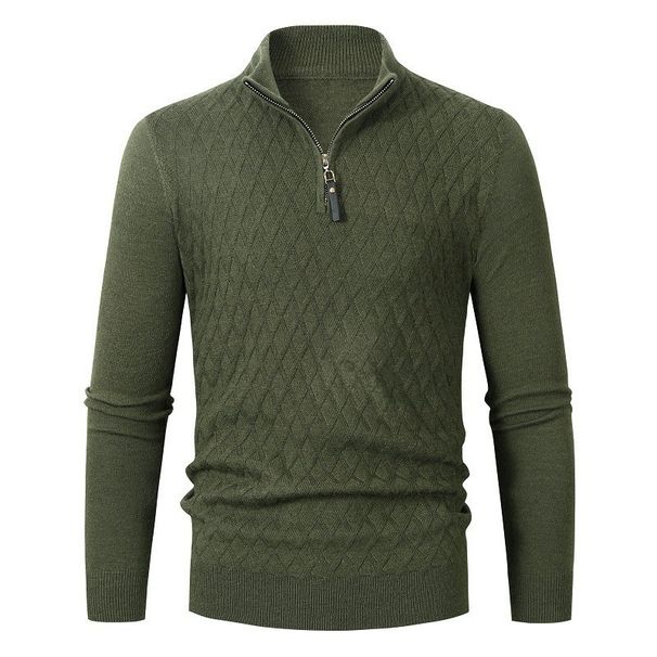Men's Clothing Autumn And Winter New Men's Half High Collar Zipper Knitwear Long Sleeve Trend Solid Color Men's Pullover Sweater_viptrois.com