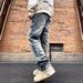 Men's Clothing Spring Street All Match Slightly Loose Straight Casual Washed Distressed Denim Trousers_viptrois.com