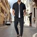 Men's Waffle-Knit 2-Piece Set - Short Sleeve Shirt & Long Pants Outfit (S-XXXL) - Breathable Summer Casual Wear In Black/White/Grey/Khaki/Navy_viptrois.com