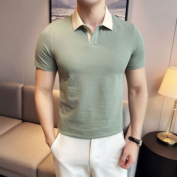 Men's Polo Shirt Short Sleeve 2025 New Men's Clothes Summer Business Men's High-end Contrasting Color Collar T-shirt_viptrois.com