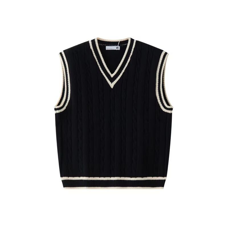 Men's Clothing College Style Neck Knitted Vest Men's Autumn And Winter American Retro Loose Sleeveless Sweater Vest Pullover Waistcoat Jacket_viptrois.com
