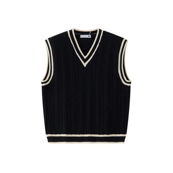 Men's Clothing College Style Neck Knitted Vest Men's Autumn And Winter American Retro Loose Sleeveless Sweater Vest Pullover Waistcoat Jacket_viptrois.com