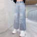 Cross Border Wholesale Children's Pants Girls Jeans Spring And Autumn Middle And Large Children's Loose Korean Pants Autumn Long Pants_viptrois.com