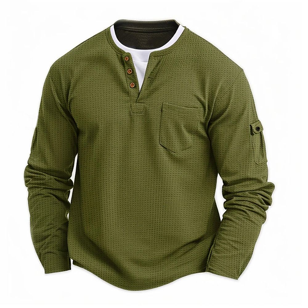 Men's T Shirt Fake Two Piece Double Layer Henry V Neck Fashion Stitching Large Size Bottoming Shirt Pocket Men's Long Sleeved T_viptrois.com