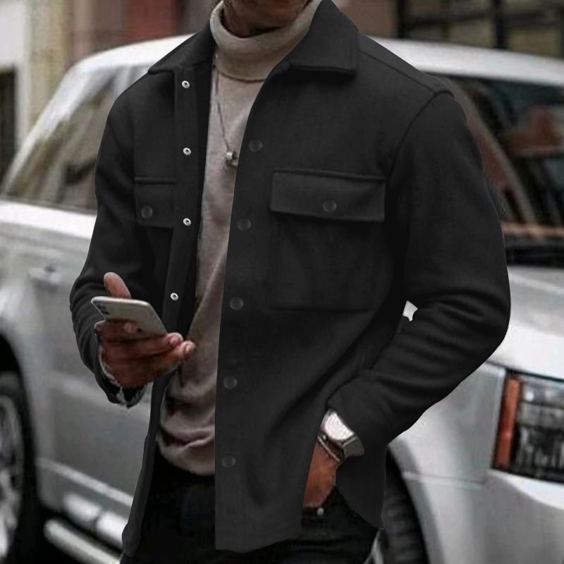 Men's European-Style Velvet Lapel Jacket – Single-Breasted Slim-Fit Blazer For Spring & Autumn, Premium Polyester Blend (Black_viptrois.com