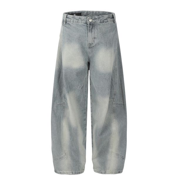 Tie-Dye Scimitar Curved Jeans Men's American Street Trendy Brand Loose Versatile Washed White Wide-Leg Long Pants_viptrois.com