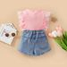 Mother & Kids Foreign trade children's clothing summer girls internet celebrity suit western style girl new mesh lace top embroidered denim shorts_viptrois.com