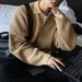 Loose-Fit Polo Knit Sweater – Oversized Retro Pullover For Men (Machine-Washable Polyester Blend, Ribbed Hem, Minimalist Streetwear Essential)_viptrois.com