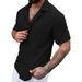 Men's Clothing Summer New Loose Solid Color Casual Short Sleeved Cardigan Shirt Tops Men's Clothing_viptrois.com