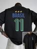 Maglietta Uomo Cotone 180g Tema Brasile Stampa Fronte Retro Spalle Morbide Tifosi Calcio Allenamento Quotidiano Vestibilità Regolare_viptrois.com